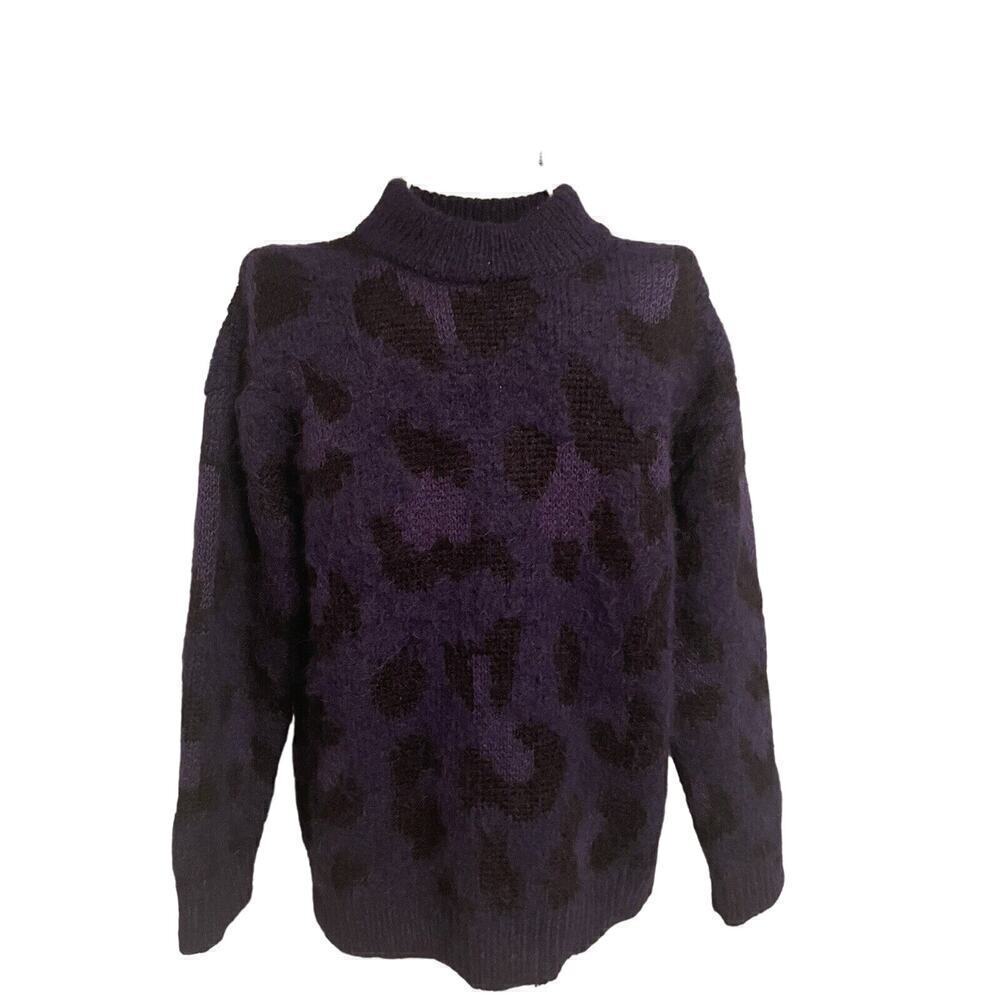 Kate Spade New York Wool Alpaca Blend Leopard Print Sweater Navy/Black Size XS